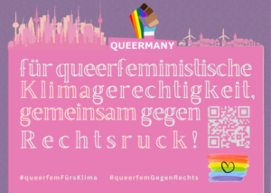 Aufkleber für queerfeministische Klimagerechtigkeit, gemeinsam gegen Rechtsruck! - Antifaschistisches Motiv